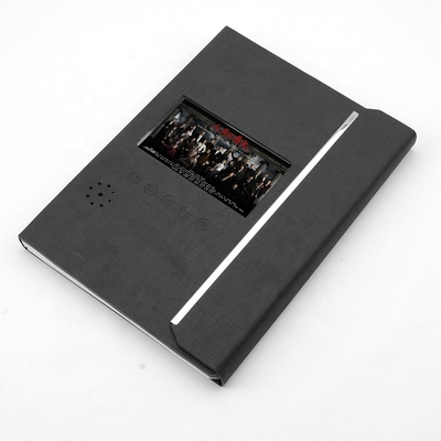 Tamaño video negro de la carpeta A4 de la PU LCD, tarjeta de felicitación video de 4,3 pulgadas