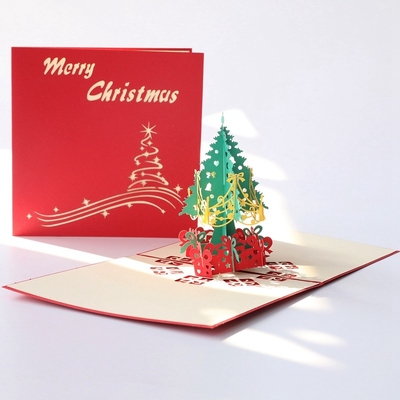 Estallido 3D de la impresión en offset para arriba felicitación tamaño de la Navidad el 15cm×15cm×10.7cm de las tarjetas